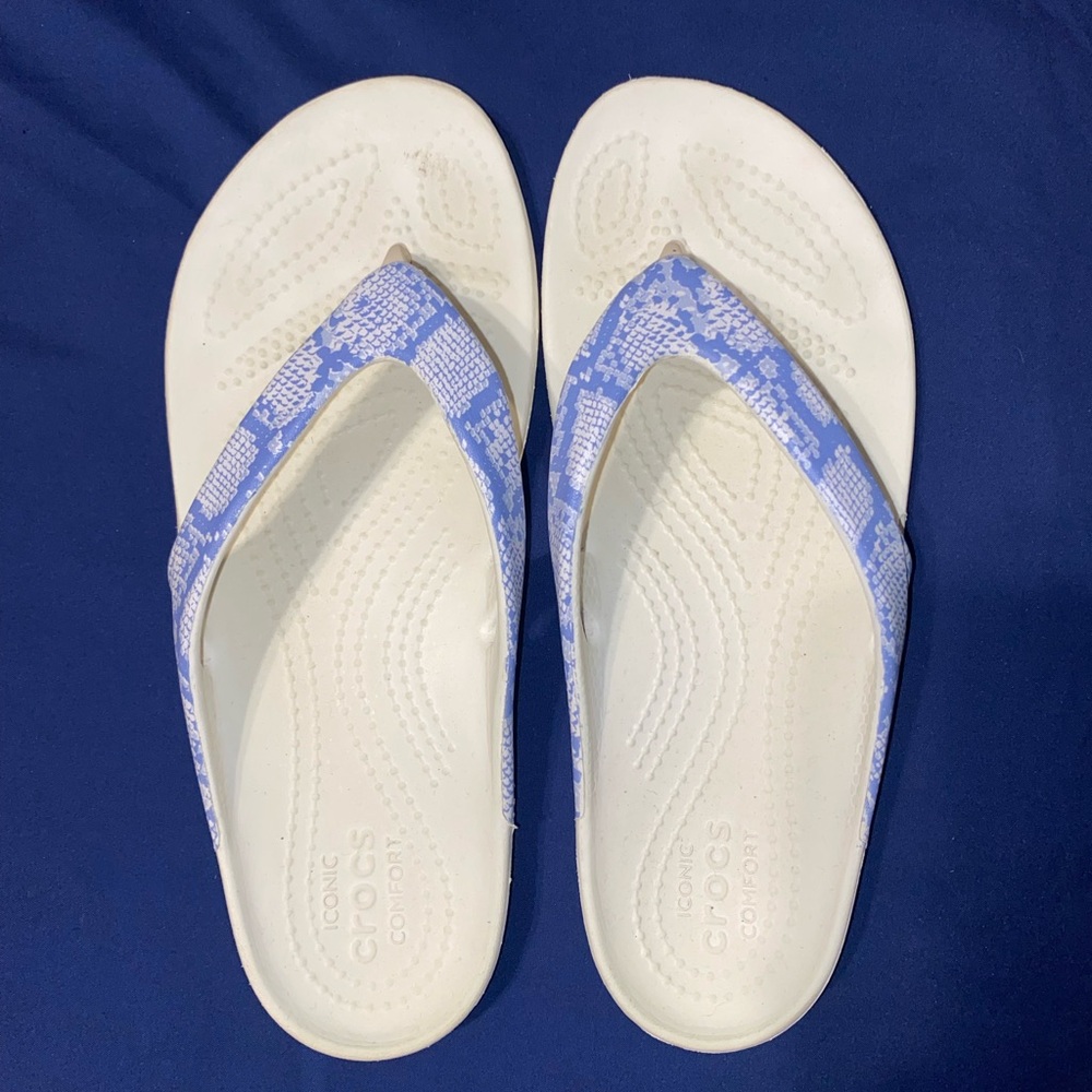 CROCS Blue and White Sandals with Perforated Design